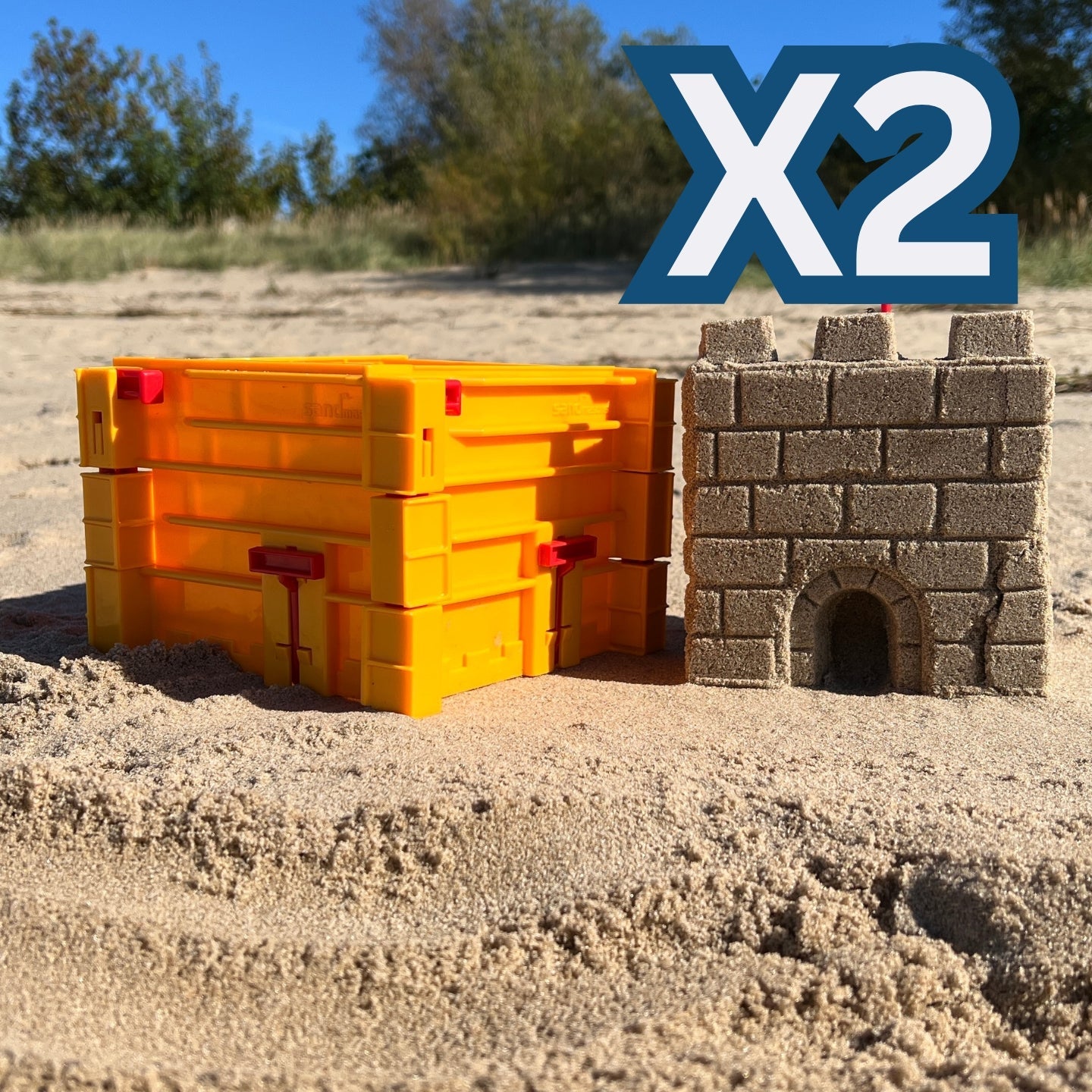 Sandmasons yellow sandcastle kit wall and tower forms for creating large sand and snow castle sections